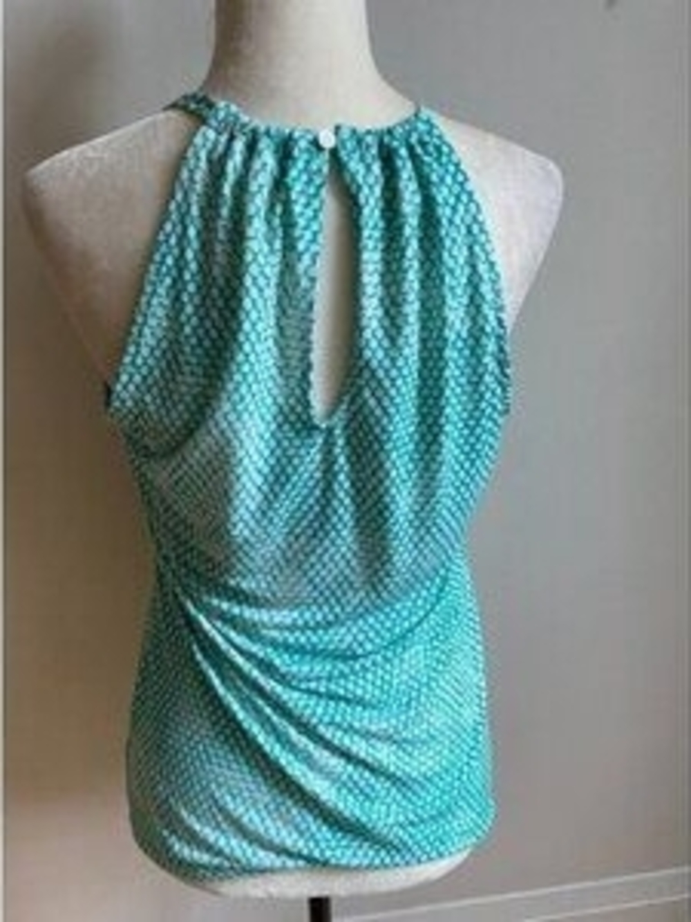 No Boundaries Aqua Polka Dot Keyhole Halter Top - Picture 3 of 6